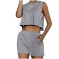 thumbnail image 1 of Workout 2 Piece Outfits for Women Casual Sleeveless Hooded Crop Tops Shorts Matching Sets Tracksuits with Pockets, 1 of 7
