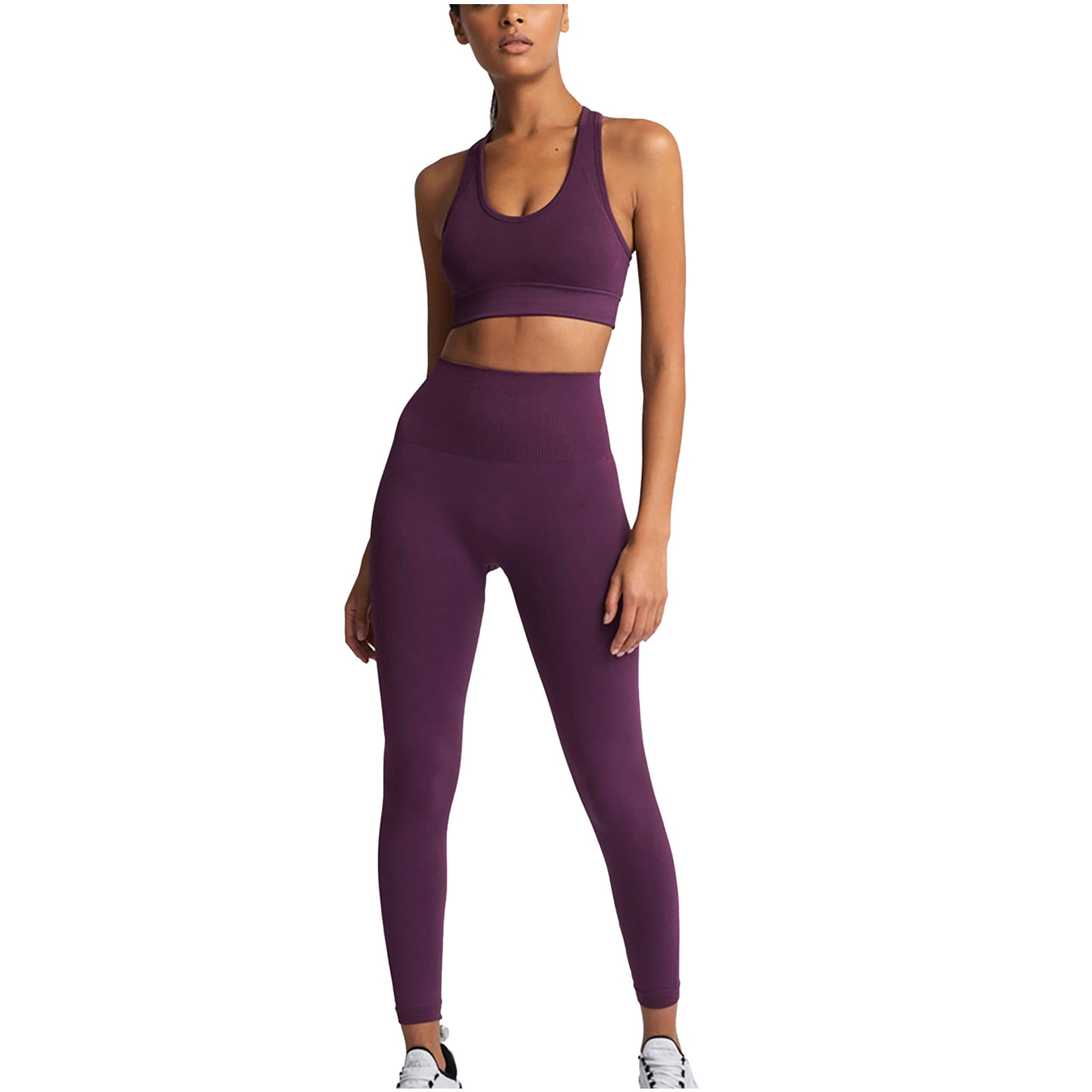 RQYYD Clearance Workout Sets for Women 2 Piece Ribbed Seamless Sleeveless  Zipper Sport Bra High Waist Drawstring Leggings Gym Yoga Set Blue S