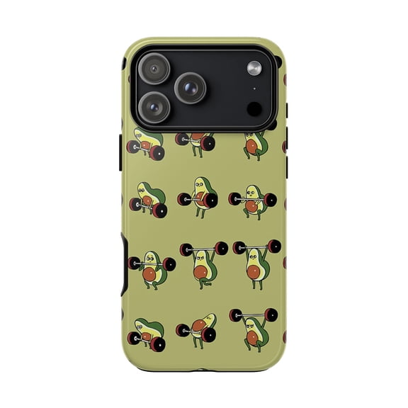 Workout Avocado Tough Phone Case for iPhone 7-17 Pro Max, Glossy Funny Fitness Dual Layer Shockproof Protective Cover Gift for Gym Fans