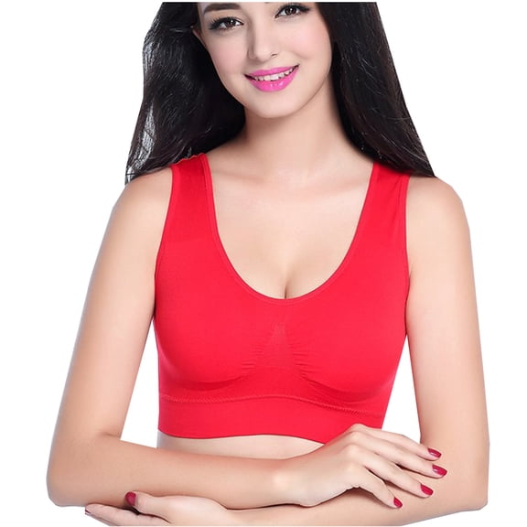 Workout Bra Women Fashion No Underwire Wireless Yoga Sports Bra V-Neck Back-Smoothing Bra Feature Hook and Eye Closure Longline Bra Style Y-180 , Red L