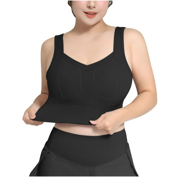 Workout Bras for Women Large Bust Plus Size Cutout Racerback Sports Bras Breathable High Impact Push Up Padded Bralette, Black, XL