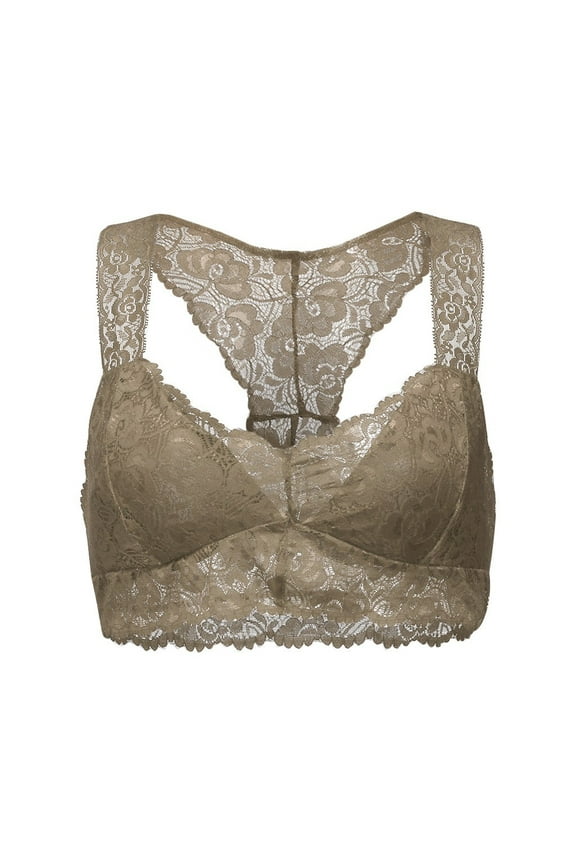 Workout Bras for Women No Underwire Bra Feature V-Neck Push-up Bra Style W-1818 Khaki XXL