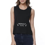 Workout Buddy Black Work Out Crop Top Fitness Sleeveless Muscle Tee