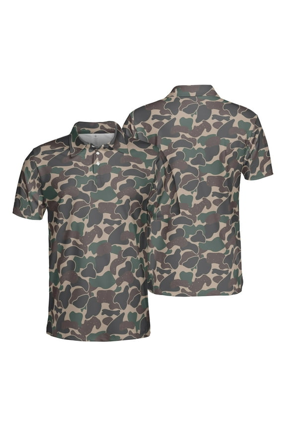 Workout Camouflage Polo Shirt for Men Short Sleeve Outdoors Fishing Hunting