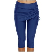 SEROYE Workout Capri Trousers for Women Plus Size Skirts Yoga Pants Solid Color Side Drawstring Sweatpants