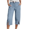 thumbnail image 1 of Workout Capris New Women’s Capris Summer Lightweight Drawstring Capris Pants with Pockets Elastic Waist Side Split Casual Daily Trousers, 1 of 6