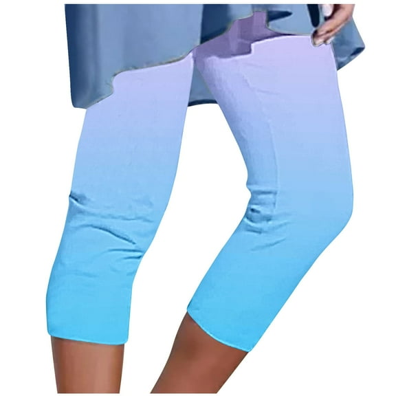 Workout Capris for Women New Summer Women Sports Capris Solid Color Comfortable Casual Beach Pants Yoga Capris Blue L
