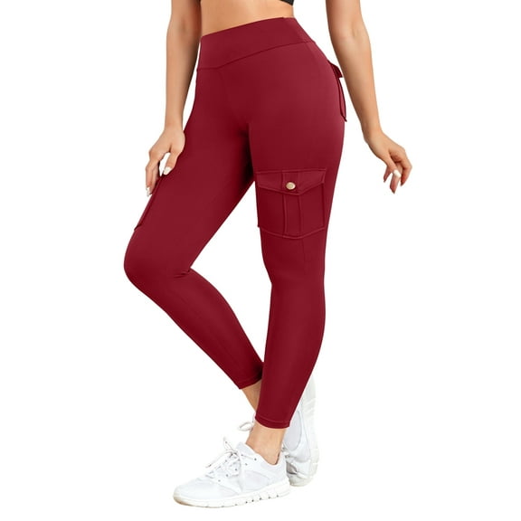 Workout Cargo Leggings with Pockets for Women Hidden Butt Lifting Leggings Gym Yoga Pants Jujube Red M