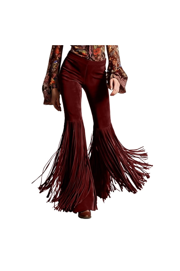 Workout Casual Pants for Women Flared Leggings Woman Stretchy High Waist Tassels Fringe Pants Casual Club Western Pants Bodycon Pants Pants Xxl