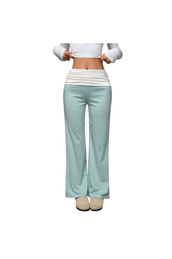 Workout Casual Pants for Women Fold Over Pants Wide Leg Yoga Sweatpants Stretchy Bell Bottoms Leggings Roll Over Pants Pants L