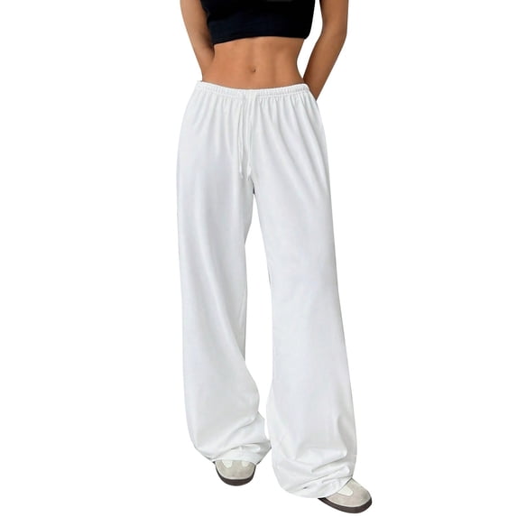 Workout Casual Pants for Women Solid Color Long Pants No Pockets Elastic Waistband Wide Leg Flirty Loose Fitting Casual Pants Pants Xl