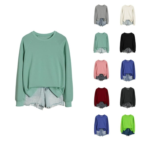 Workout Clothes for Women Women's Solid Color Sweatshirt Sweatshirt For Women Tops Casual Raglan Long Sleeve Crew Neck Pullover Sweatshirt Casual Solid Color Tops