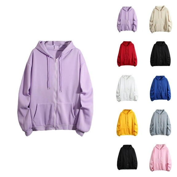 Workout Clothes for Women Women's Solid Color Sweatshirt Women Winter Warm Fashion Long Sleeve Loose Solid Color Hooded Zipper Pocket Sweatershirt Coat