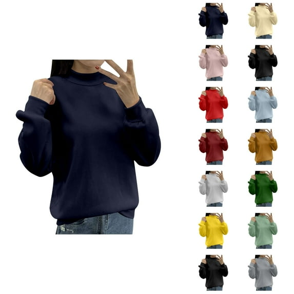 Workout Clothes for Women Women's Solid Color Sweatshirt Women's Lined Small Turtleneck Loose Casual Long Sleeve Crew Neck Sweatshirt Solid Color Hoodless Pullover
