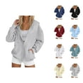 thumbnail image 1 of Workout Clothes for Women Women's Solid Color Sweatshirt Women's Zip Up Hoodie Casual Button Front Jacket Soft Warm Winter Outerwear Cozy Pullover Sweatshirt For Everyday Wear, 1 of 5