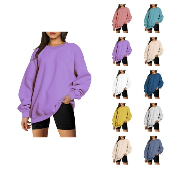 Workout Clothes for Women Women's Solid Sweatshirt Womens Autumn And Winter Loose Top Solid Color Shoulder Sleeve Hoodless Pullover Sweatshirt Sweater