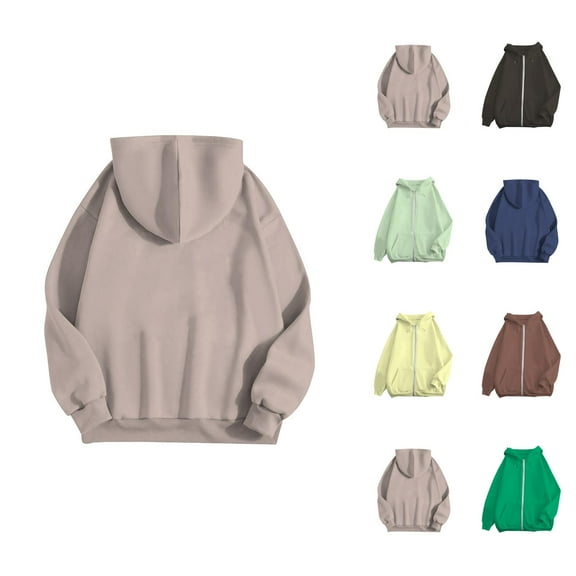 Workout Clothes for Women Women's Solid Color Sweatshirt Women's Casual Solid Color Zipper Pocket Hoodie