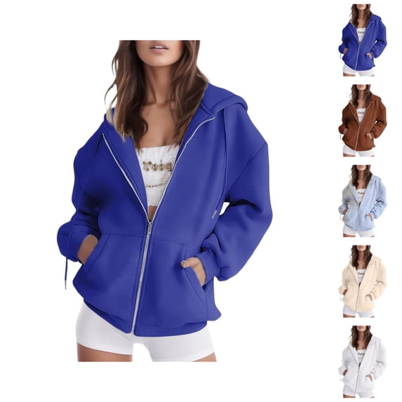 Workout Clothes for Women Women's Solid Color Sweatshirt Womens Casual Solid Long Sleeve Zipper Hooded Coat Pocket Sweatshirt Tops
