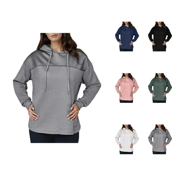 Workout Clothes for Women Women's Solid Sweatshirt Women's Casual Hooded Long Sleeve Knit Color Block Sweatshirt