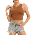 thumbnail image 1 of Workout Crop Tops for Women Cropped Racerback Halter Neck Shirts Sleeveless Yoga Tops Brown M, 1 of 5
