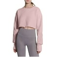 thumbnail image 1 of Workout Crop Tops for Women Long Sleeve Loose Fit Crewneck Sweatshirts Pure Color Casual Cotton Pullovers (XL, Pink), 1 of 5