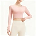 thumbnail image 1 of Workout Crop Tops for Women Long Sleeve Quick Dry Breathable Yoga Tees with Thumb Holes Slim Fit Gym Clothes (2XL, Pink), 1 of 7