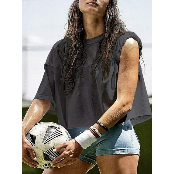 Workout Crop Tops for Women Loose Fit Breathable Yoga T Shirts Running Athletic Cropped Workout Tops