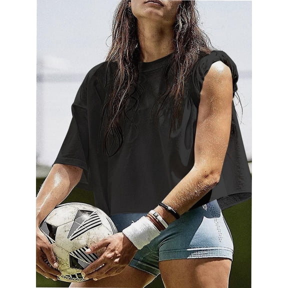 Workout Crop Tops for Women Loose Fit Breathable Yoga T Shirts Running Athletic Cropped Workout Tops