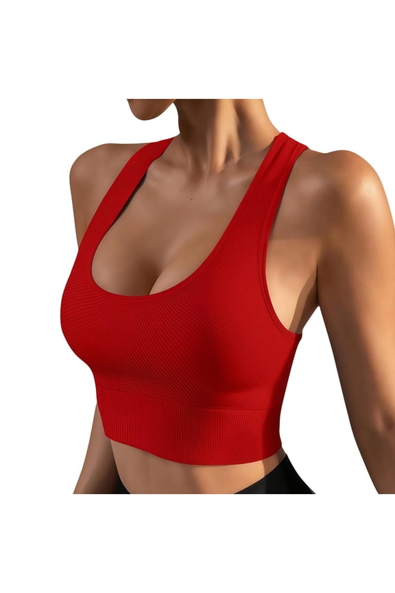 Workout Crop Tops for Women Racerback Yoga Tee Shirt Sleeveless Scoop Neck Athletic Running Gym Clothes (L, Red)