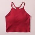 thumbnail image 1 of Workout Cropped Tank Tops for Women Built in Bra Seamless Ribbed Knit Racerback Backless Top for Teen Girls Wine S, 1 of 5