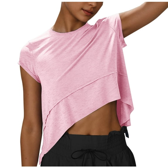 Workout Cropped Tops for Women Flowy Athletic Tees 2025 Short Sleeve T-Shirt Running Yoga Soft Crewneck Tees Shirts
