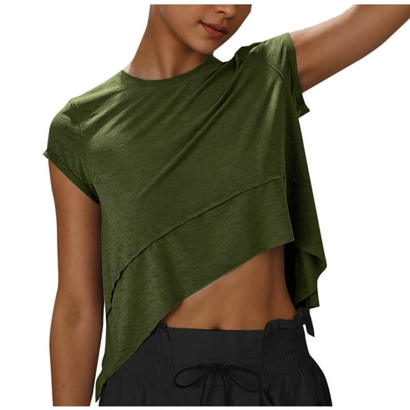 Workout Cropped Tops for Women Flowy Athletic Tees 2025 Short Sleeve T-Shirt Running Yoga Soft Crewneck Tees Shirts
