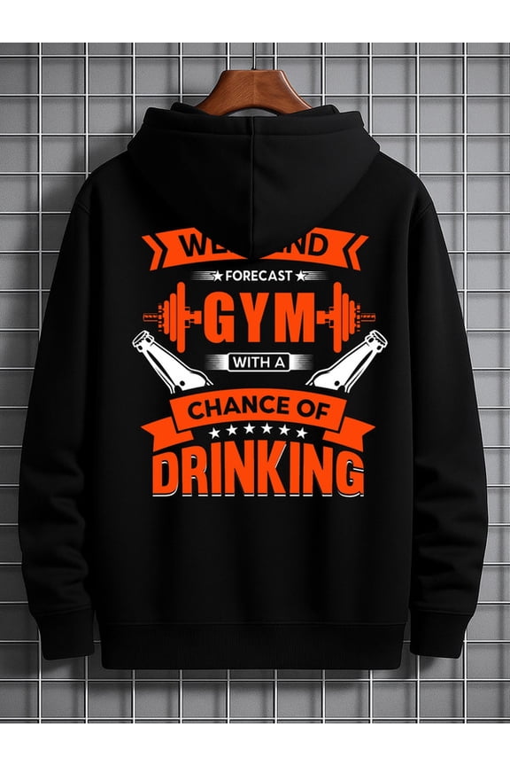 Workout Forecast hoodies & sweatshirt Exercise men's regular fit black Sweatshirt Streetwear For Winter Fall, As Gifts comfortable aesthetic Running Dumbbell Basic Unisex hoodie