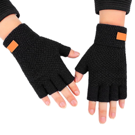 Workout Gloves Warm Knit Half Finger Cycling Gloves Fingerless Gloves Black One Size