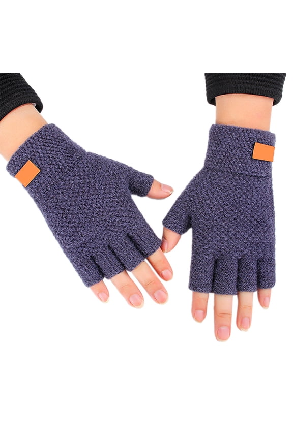 Workout Gloves Warm Knit Half Finger Cycling Gloves Fingerless Gloves Blue One Size