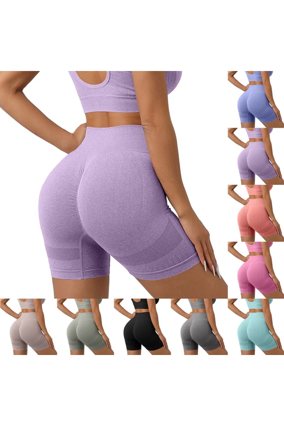 Workout Gym Shorts Women, High Waisted Seamless Butt Lifting Scrunch Butt Sports Shorts Khaki M