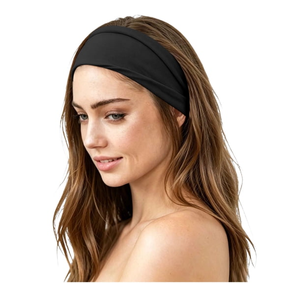 Workout Headbands For Women Athletic Non Slip Solid Color Stretchy Sweatbands Running Yoga Fitness Sports Hair Bands (Free Size, Black)
