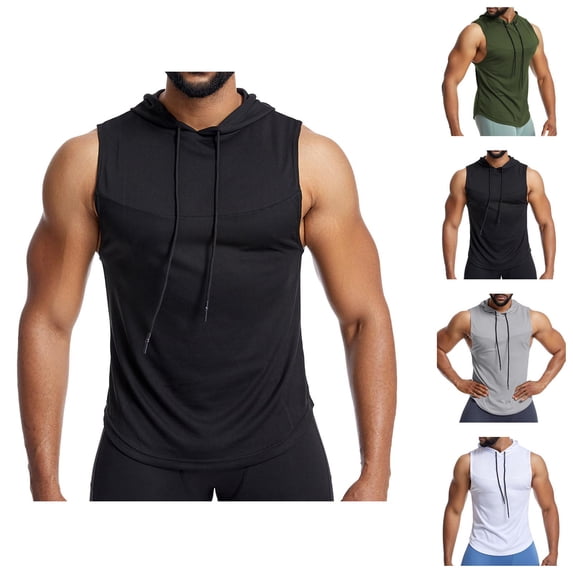 Workout Hooded Tank Tops Men Lightweight Breathable Muscle Sleeveless Shirt Athletic Running Gym Tanks