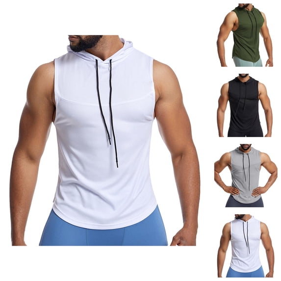 Workout Hooded Tank Tops Men Lightweight Breathable Muscle Sleeveless Shirt Athletic Running Gym Tanks