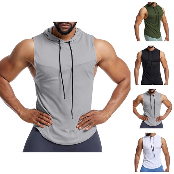 Workout Hooded Tank Tops Men Lightweight Breathable Muscle Sleeveless Shirt Athletic Running Gym Tanks