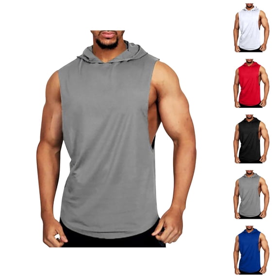 Workout Hooded Tank Tops Men Lightweight Breathable Sleeveless Shirt Summer Casual Athletic Running Gym Tanks