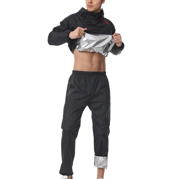 Workout Hooded Windproof Shapewear Sauna Sweat Suit Fitness Gear for Training and Casual Fashion Black M