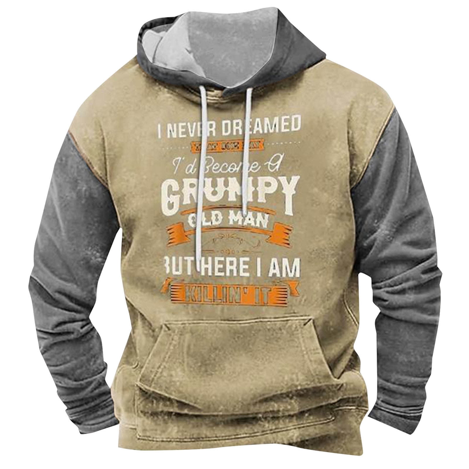 Workout Hoodies for Men Autumn Letter Printing Long Sleeve Loose Fit