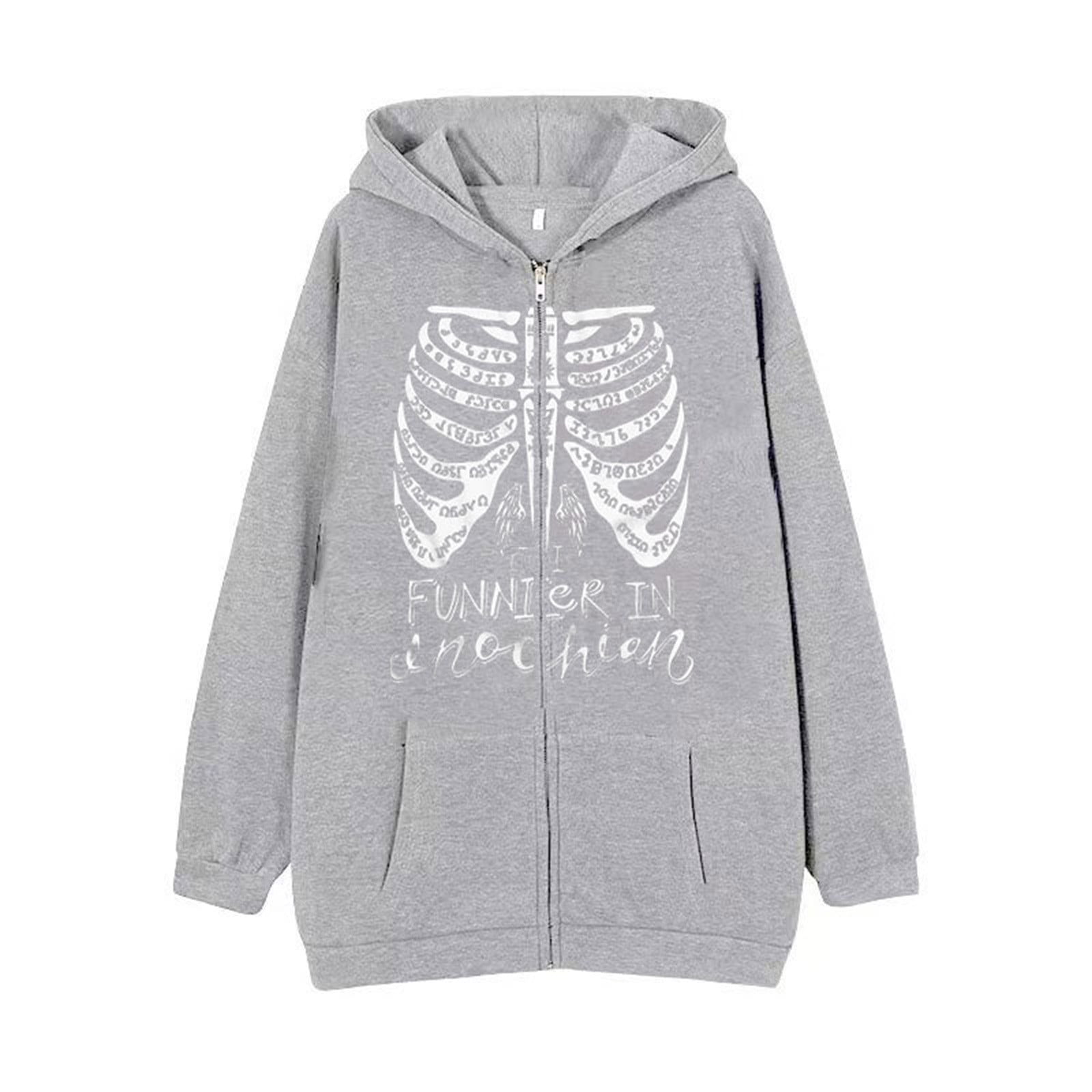 Workout Hoodies for Men Autumn Wind Hop Skeleton Zipper Loose Fit
