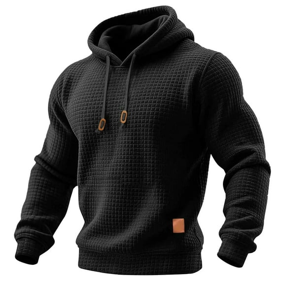 Workout Hoodies for Men Waffle Big and Tall Long Sleeve Sweatshirt Loose Fit Solid Color Exercise Training Pullover Black 5XL