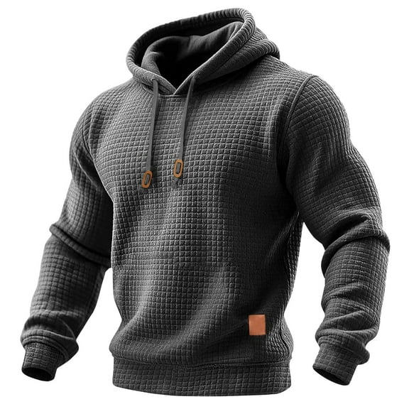 Workout Hoodies for Men Waffle Big and Tall Long Sleeve Sweatshirt Loose Fit Solid Color Exercise Training Pullover Dark Gray XL