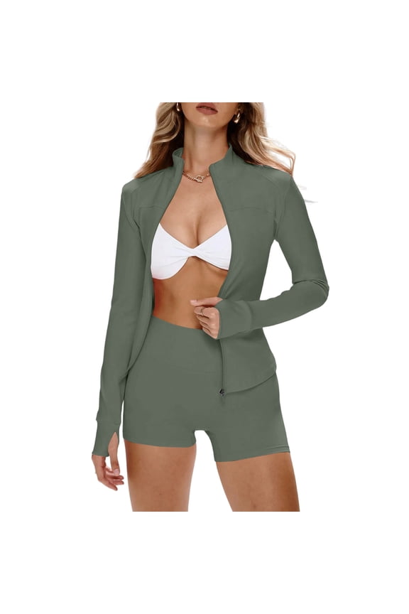 Workout Jackets and Shorts for Woman Lightweight Athletic Full Zip Yoga Gym Slim Outfit Sets Mint Green XS