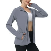 Workout Jackets for Women Lightweight Slim Fit Athletic Zip Up Jacket with Pockets for Running Yoga