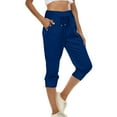 thumbnail image 1 of Workout Jogger Pants Womens Plus Size Low Waist Lounge Pants with Pocket Buttons Loose Casual Pull-On Trousers Dark Blue, S, 1 of 7