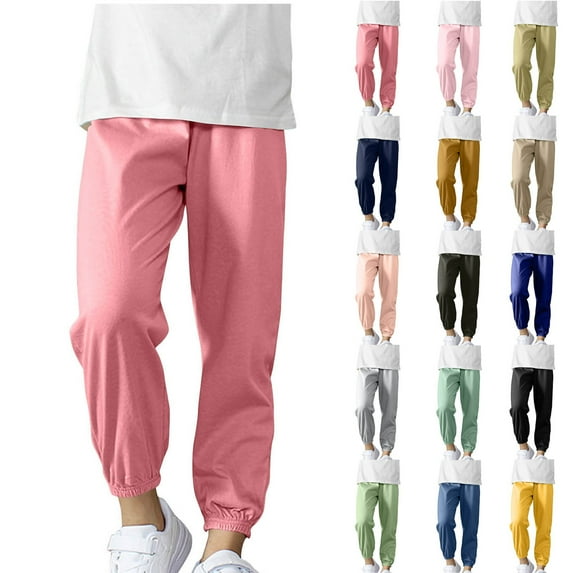 Workout Jogger Sweatpants, Fashionable Casual Solid Color Tapered Sweatpants for Middle And Large Boys And Girls, Size 5-15 Years